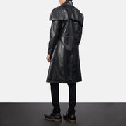 Men's Classic Musta Leather Duster Miehille - Lateral Side Profile View Showing Sleeve Cut &amp; Athletic Taper Fit