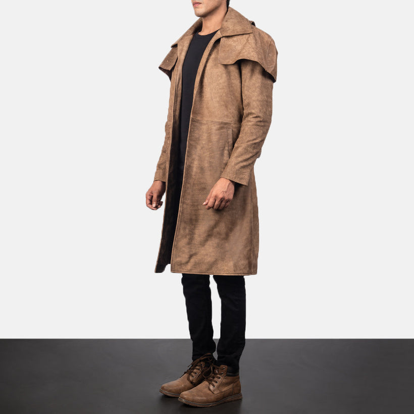 Classic Ruskea Leather Duster Miehille