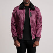 Clyde B-15 Maroon Nahkainen Pommitakki Miehille - Lateral Side Profile View Showing Sleeve Cut &amp; Athletic Taper Fit