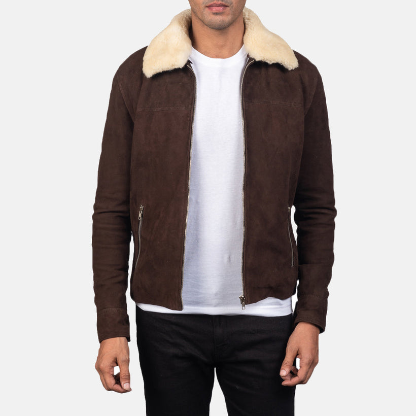 Coffner Ruskea Shearling Fur Nahkatakki Miehille