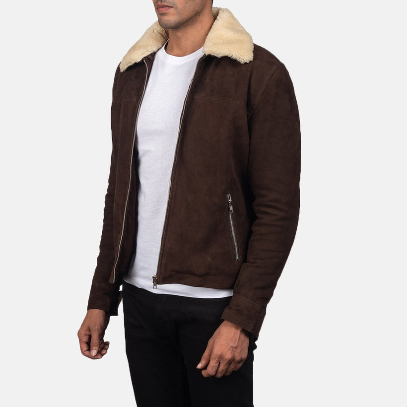 Coffner Ruskea Shearling Fur Nahkatakki Miehille