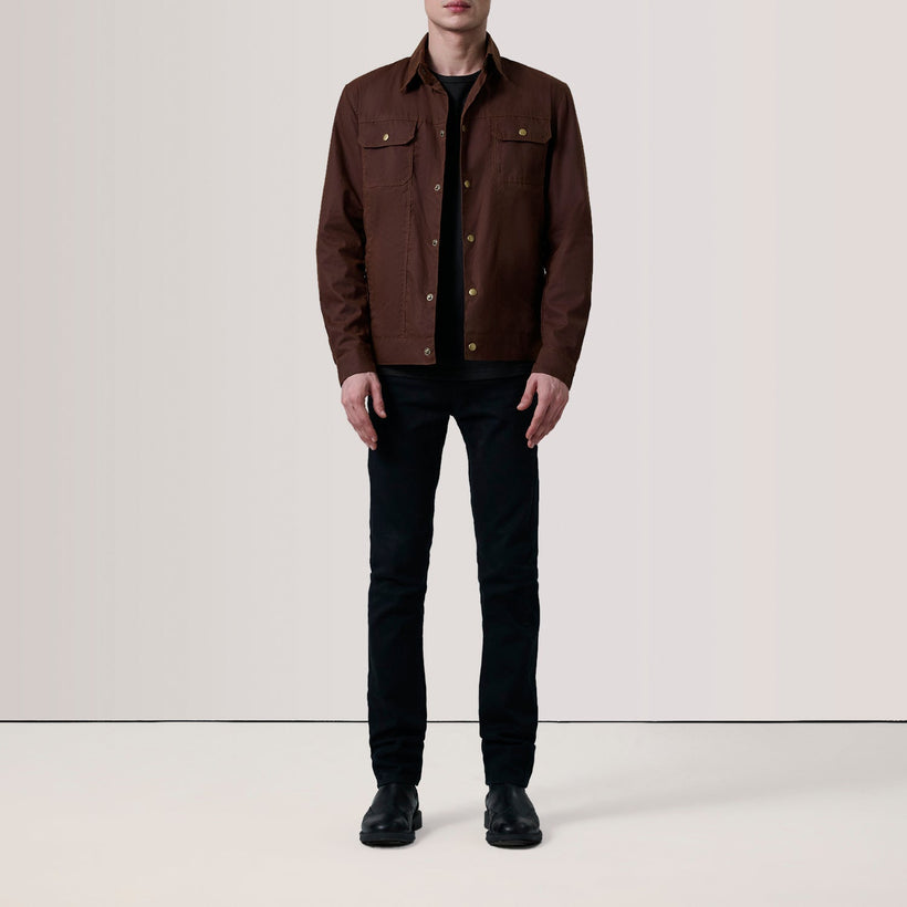 Colberto Ruskea Waxed Canvas Trucker Nahkatakki Miehille