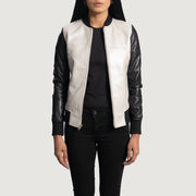 Women's Cole Silver Nahkainen Pommitakki Naisille - Lateral Side Profile View Showing Sleeve Cut &amp; Athletic Taper Fit