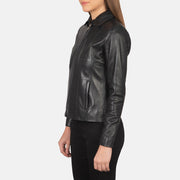 Women Colette Musta Nahkatakki Naisille - Lateral Side Profile View Showing Sleeve Cut &amp; Athletic Taper Fit