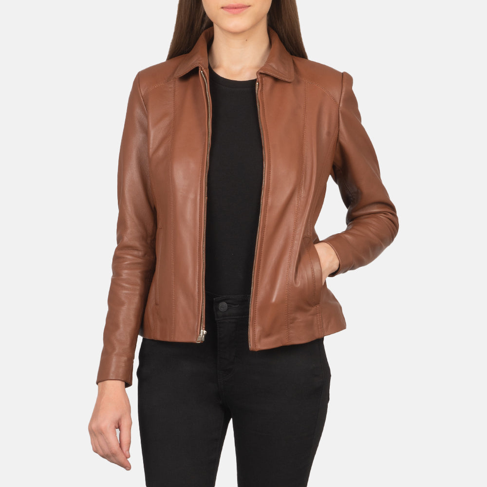 Women Colette Ruskea Nahkatakki Naisille in Brown Sheepskin Leather - Front Profile View &amp; Tailored Silhouette | Buy Online