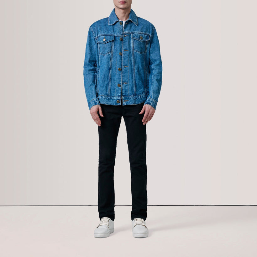 Conard Sininen Denim Trucker Nahkatakki Miehille