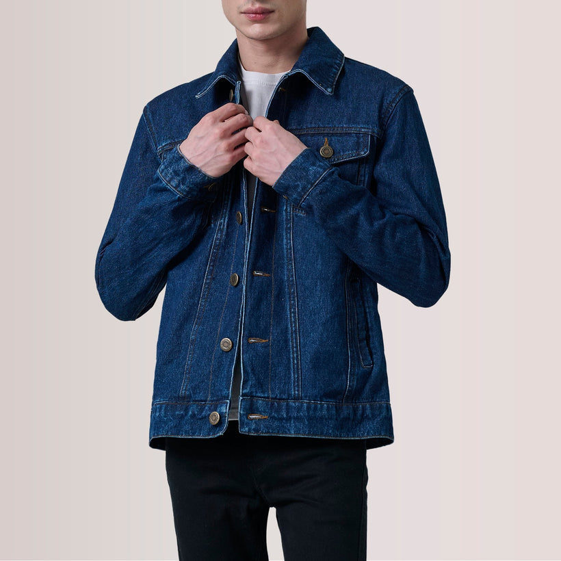 Conard Dark Sininen Denim Trucker Nahkatakki Miehille