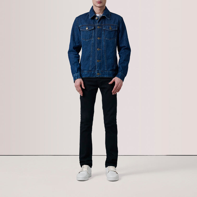 Conard Dark Sininen Denim Trucker Nahkatakki Miehille