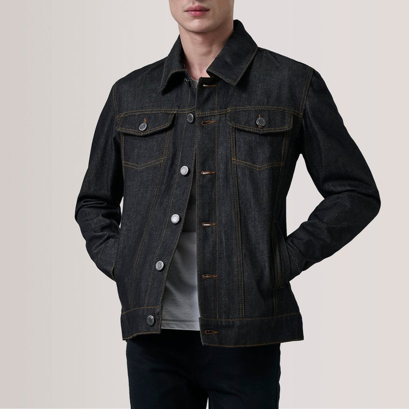 Conard Faded Musta Denim Trucker Nahkatakki Miehille