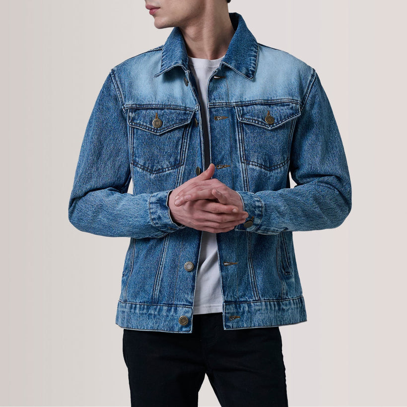 Conard Ice Sininen Denim Trucker Nahkatakki Miehille