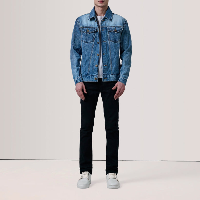 Conard Ice Sininen Denim Trucker Nahkatakki Miehille