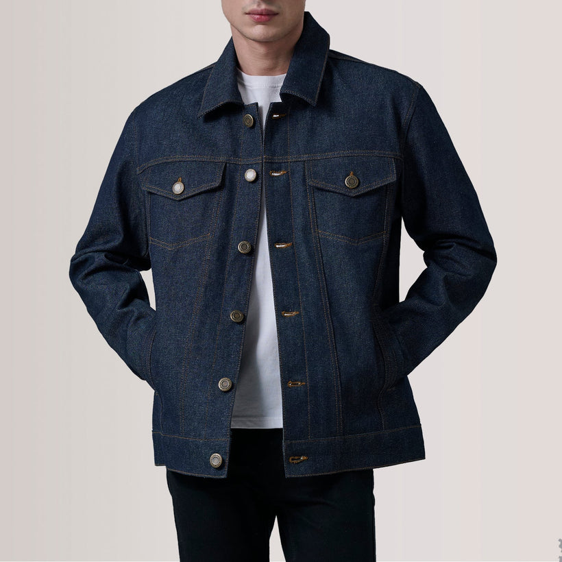 Conard Indigo Sininen Denim Trucker Nahkatakki Miehille