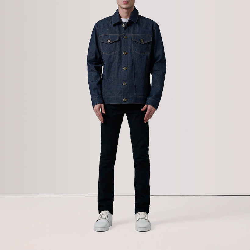 Conard Indigo Sininen Denim Trucker Nahkatakki Miehille