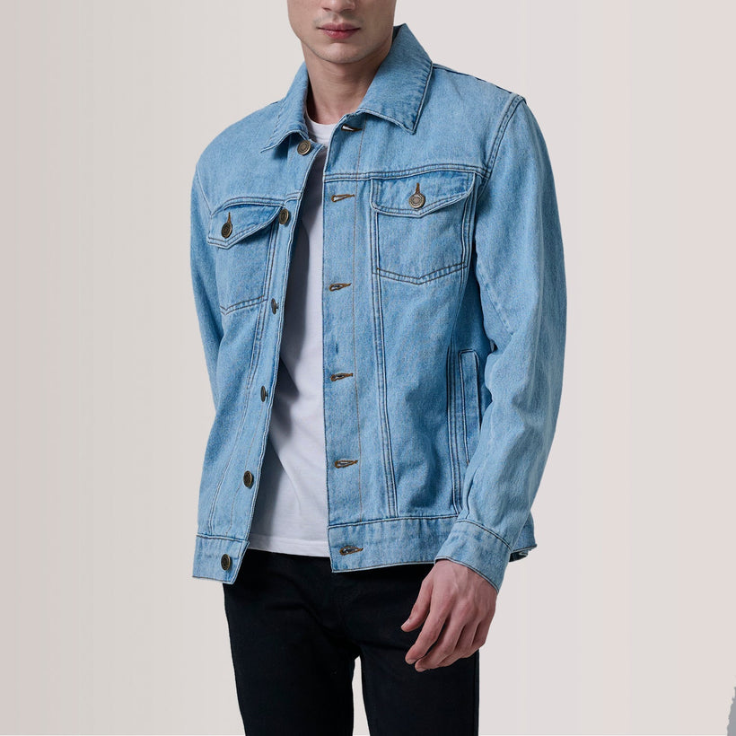 Conard Light Blue Denim Trucker Nahkatakki Miehille