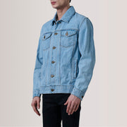 
Conard Light Sininen Denim Trucker Nahkatakki Miehille For Men - Sivuprofiili ergonomisella hihanleikkauksella