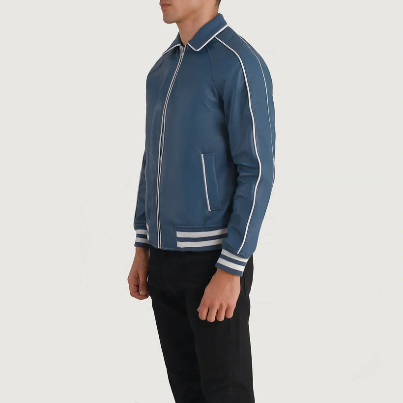 Cooper Blue Leather Varsity Nahkatakki Miehille