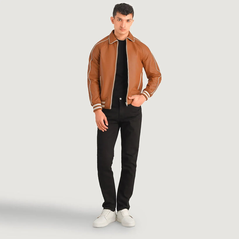 Cooper Vaaleanruskea Ruskea Leather Varsity Nahkatakki Miehille