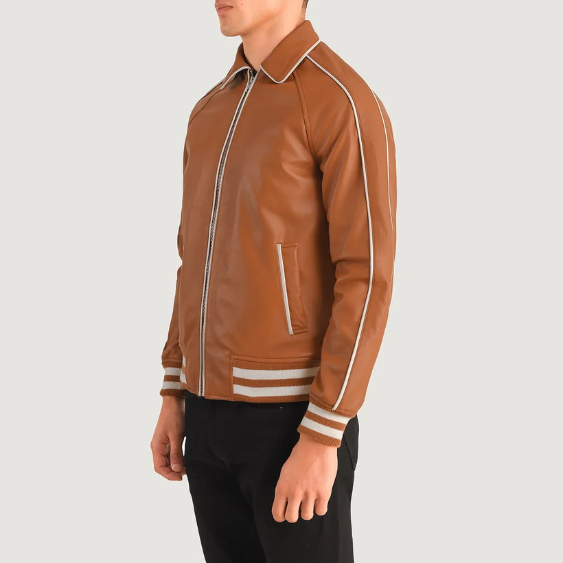 Cooper Vaaleanruskea Ruskea Leather Varsity Nahkatakki Miehille