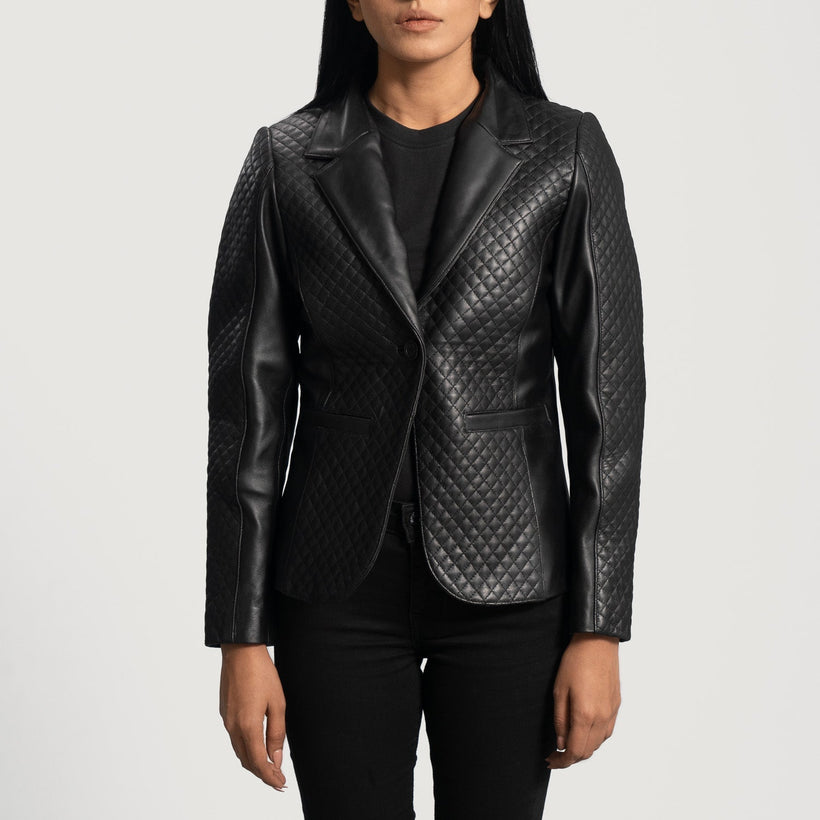 Cora Quilted Musta Nahkainen Bleiseri Naisille