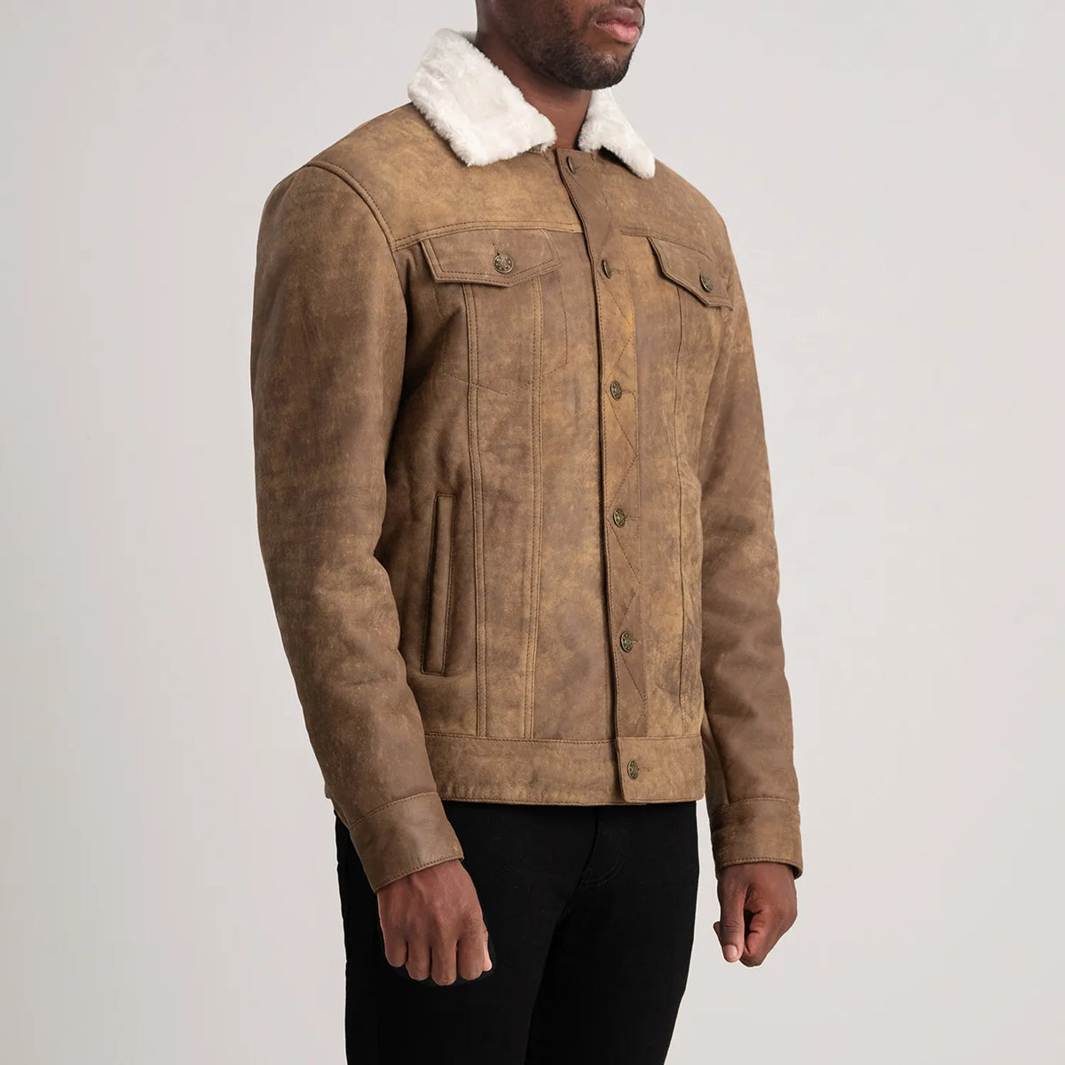 
Distressed Brown Sheepskin Snuffed Aviator Jacket - Takaa istuvilla olkapäillä ja siistillä helmalla