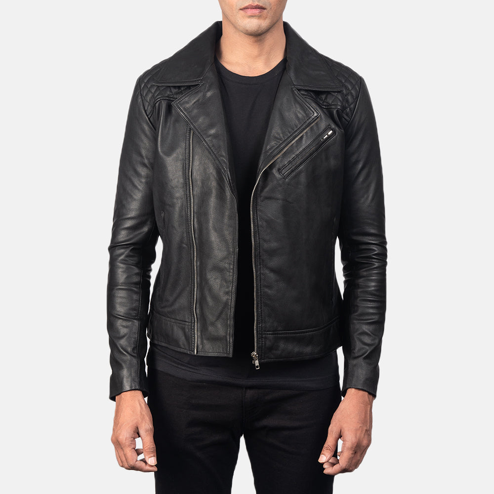 Danny Quilted Brown Leather Biker Jacket in Distressed Brown Goatskin Leather - Edestä ja räätälöity siluetti | Osta verkosta