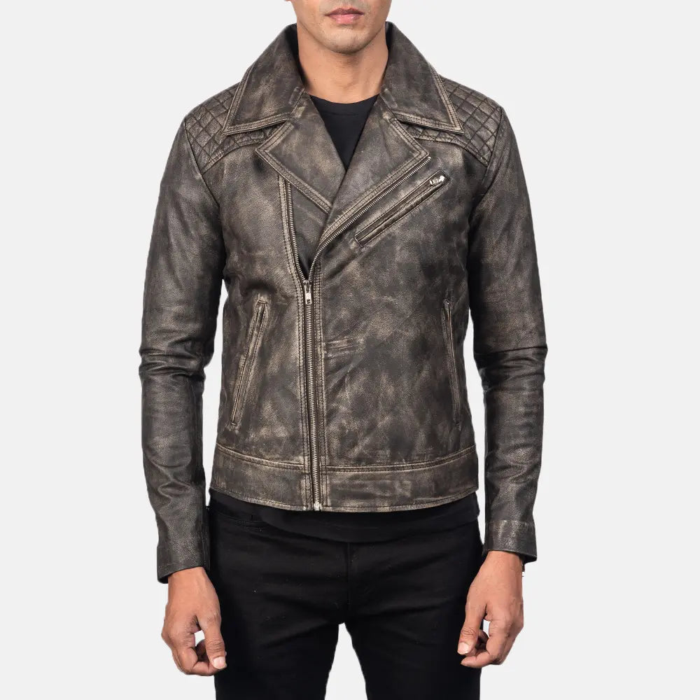 
Helman käsityömäinen viimeistely tuotteessa Danny Quilted Brown Leather Biker Jacket