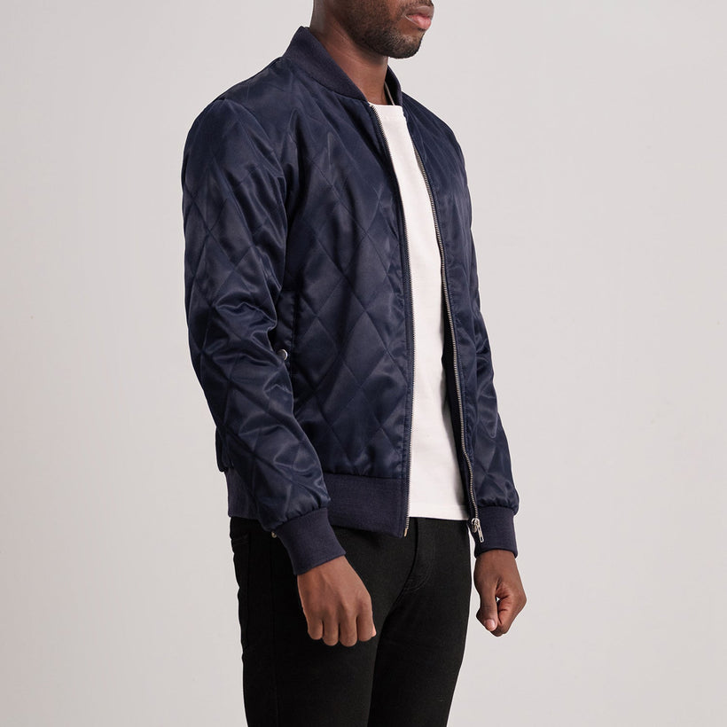 Danson Quilted Blue Varsity Nahkatakki Miehille