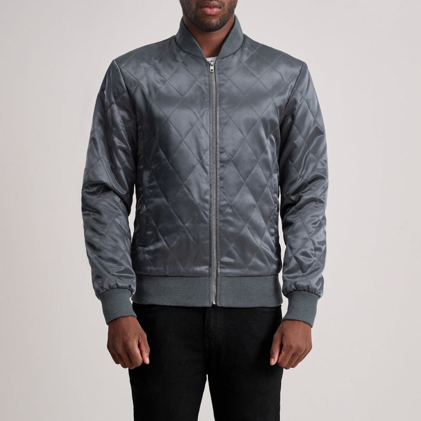 Danson Quilted Grey Varsity Nahkatakki Miehille