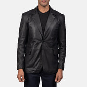 Men's Daron Musta Nahkainen Bleiseri Miehille in Black Sheepskin Leather - Front Profile View &amp; Tailored Silhouette | Buy Online