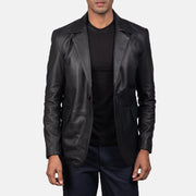 Close-Up Detail of Notch &amp; Button Hardware on Men's Daron Musta Nahkainen Bleiseri Miehille