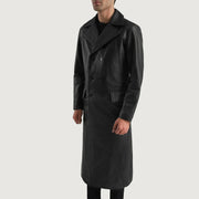 
Black Cowhide leather Coat - Takaa istuvilla olkapäillä ja siistillä helmalla