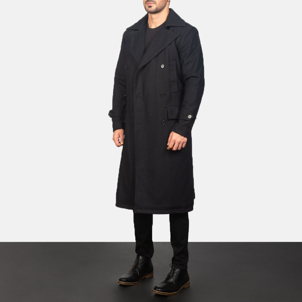 
Black Synthetic Wool Trench Coat - Takaa istuvilla olkapäillä ja siistillä helmalla