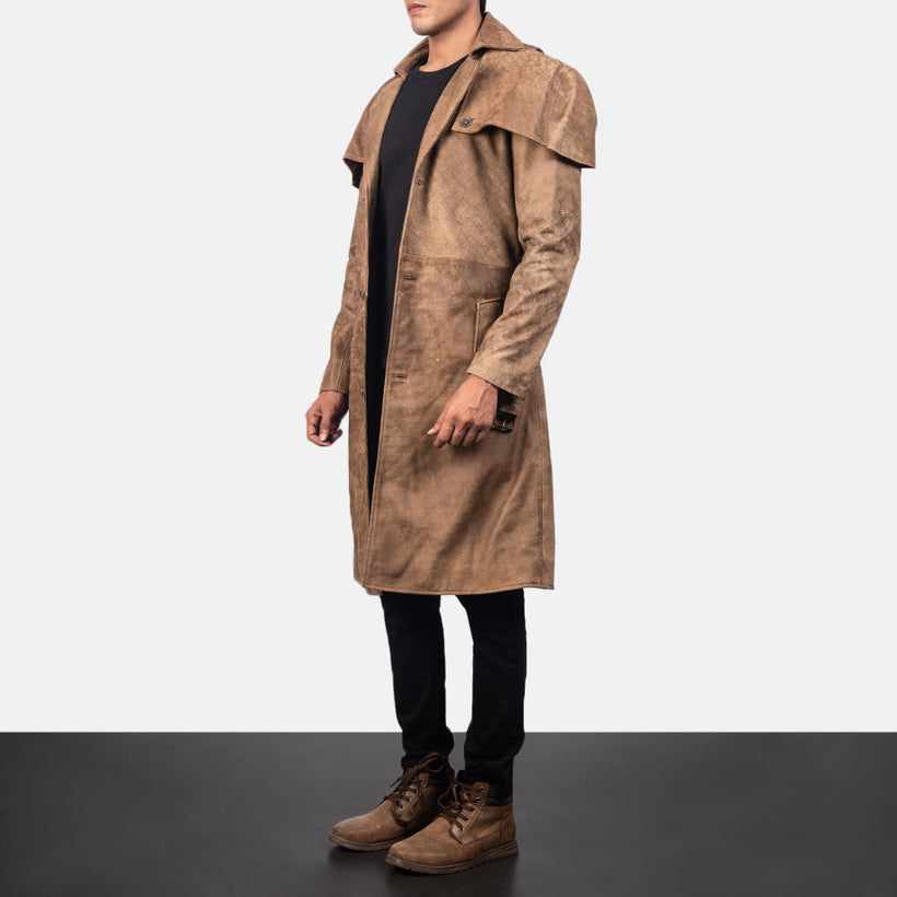 Deux Ruskea Leather Duster Miehille