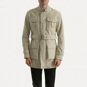 Dolf Off-White Mokkanahkatakki Miehille in Off-White Cowhide Suede - Front Profile View &amp; Tailored Silhouette | Buy Online