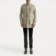 Dolf Off-White Mokkanahkatakki Miehille - Lateral Side Profile View Showing Sleeve Cut &amp; Athletic Taper Fit