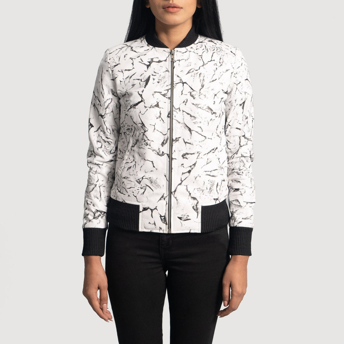 Women's Donna Blake White Nahkainen Pommitakki Naisille in White Sheepskin Dip &amp;Amp; Dye - Front Profile View &amp; Tailored Silhouette | Buy Online
