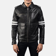 Dragonhide Musta Nahkatakki Miehille in Black Sheepskin Leather - Front Profile View &amp; Tailored Silhouette | Buy Online