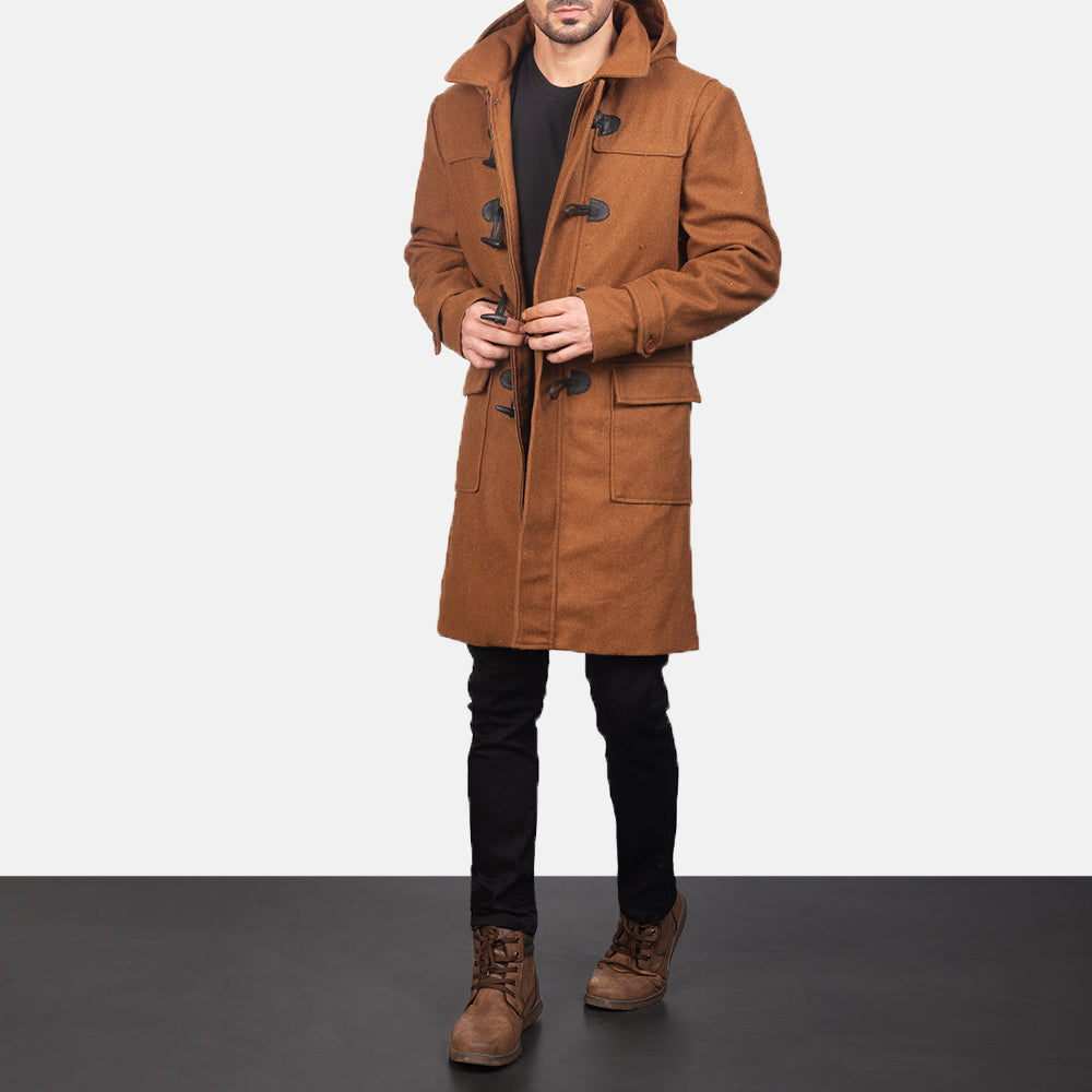 
Drake Khaki Wool Duffle Coat - Sivuprofiili ergonomisella hihanleikkauksella