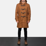 
Yksityiskohtainen lähikuva of Shirt with Removable Hood & Toggle Buttons with Placket & Zipper Hardware on Drake Khaki Wool Duffle Coat