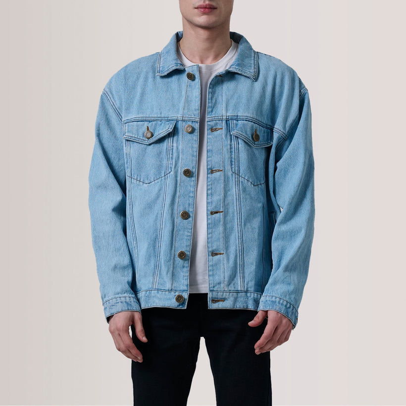 Eddie Light Blue Oversized Denim Trucker Nahkatakki Miehille