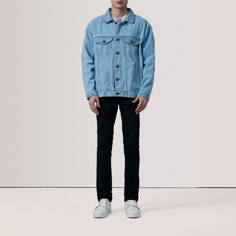 Eddie Light Blue Oversized Denim Trucker Nahkatakki Miehille