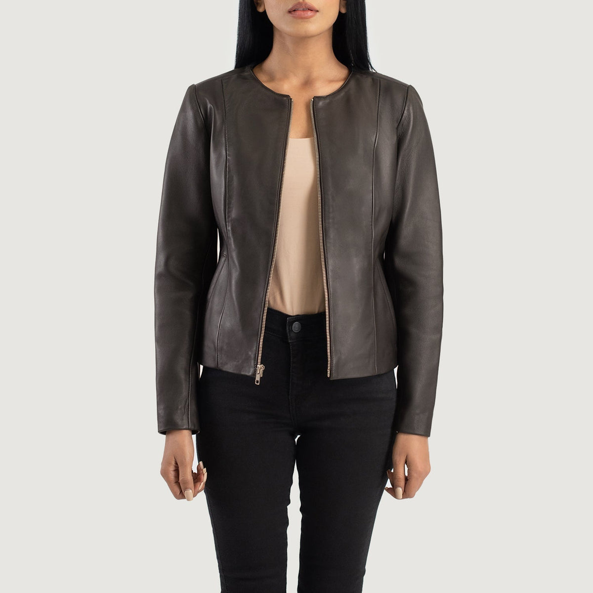 Elixir Collarless Nahkatakki Naisille – alternate product view 1