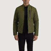 Elliot Green Lightweight Nahkatakki Miehille in Green Full-Grain Leather - Front Profile View &amp; Tailored Silhouette | Buy Online