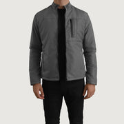 Elliot Harmaa Lightweight Nahkatakki Miehille in Grey Full-Grain Leather - Front Profile View &amp; Tailored Silhouette | Buy Online