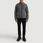 Elliot Harmaa Lightweight Nahkatakki Miehille - Lateral Side Profile View Showing Sleeve Cut &amp; Athletic Taper Fit
