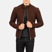 
Helman käsityömäinen viimeistely tuotteessa Fernando Quilted Brown Suede Biker Jacket