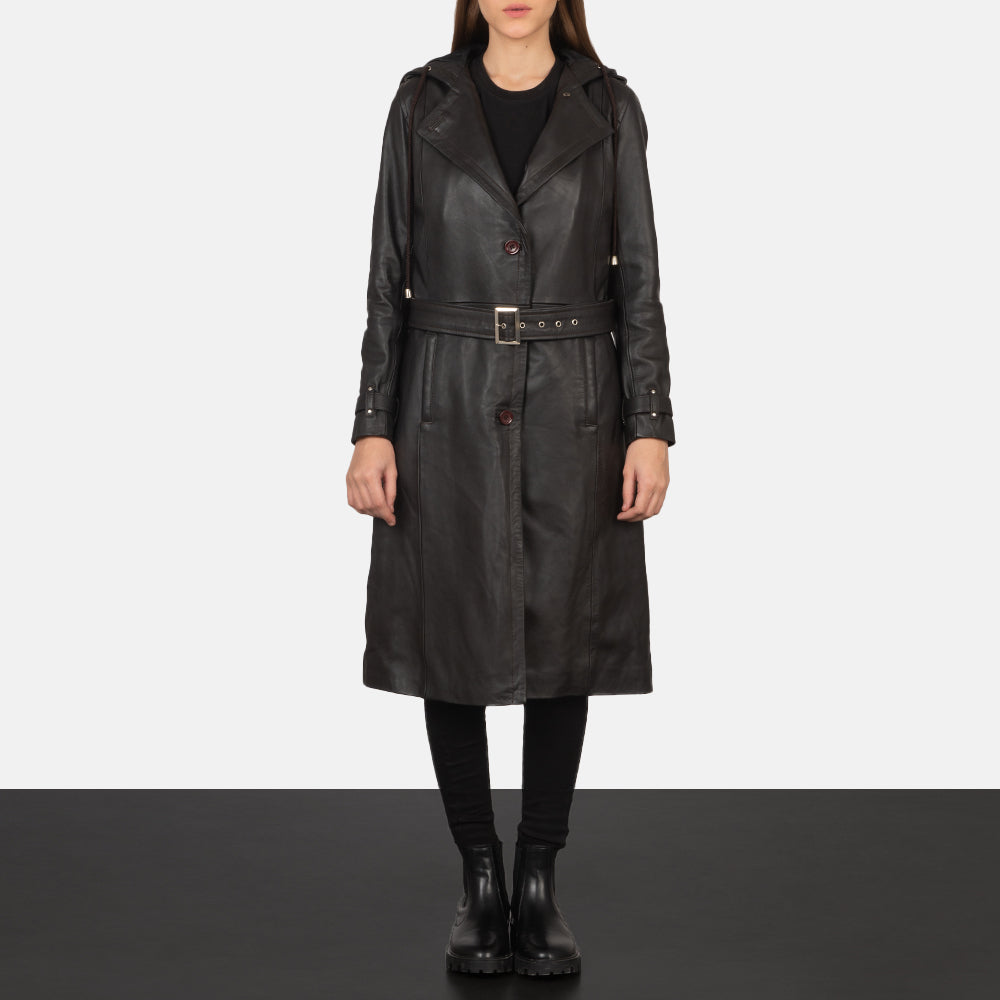 Fixon Hooded Brown Trench Coat - Sivuprofiili ergonomisella hihanleikkauksella