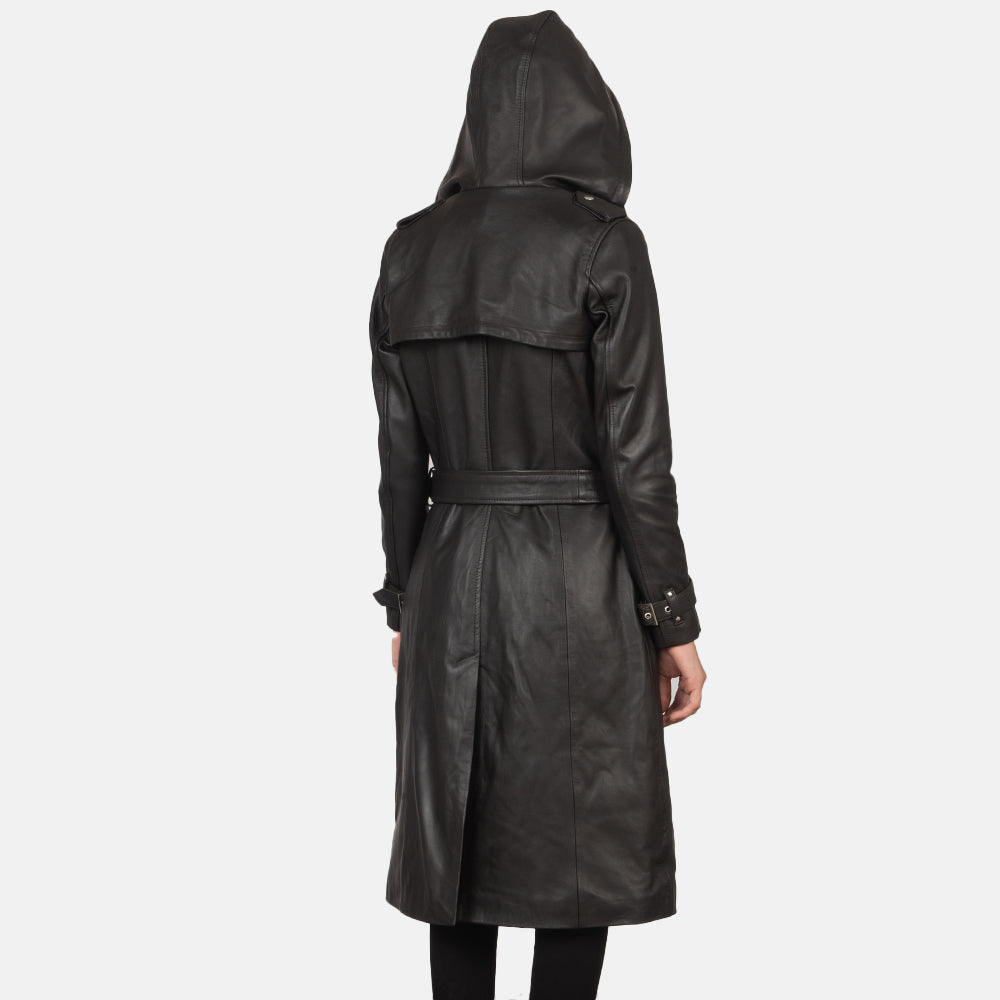 Yksityiskohtainen lähikuva of Hooded & Button + Belt Hardware on Fixon Hooded Brown Trench Coat
