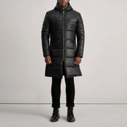 
Floyd Tan Hooded Leather Puffer Coat - Sivuprofiili ergonomisella hihanleikkauksella