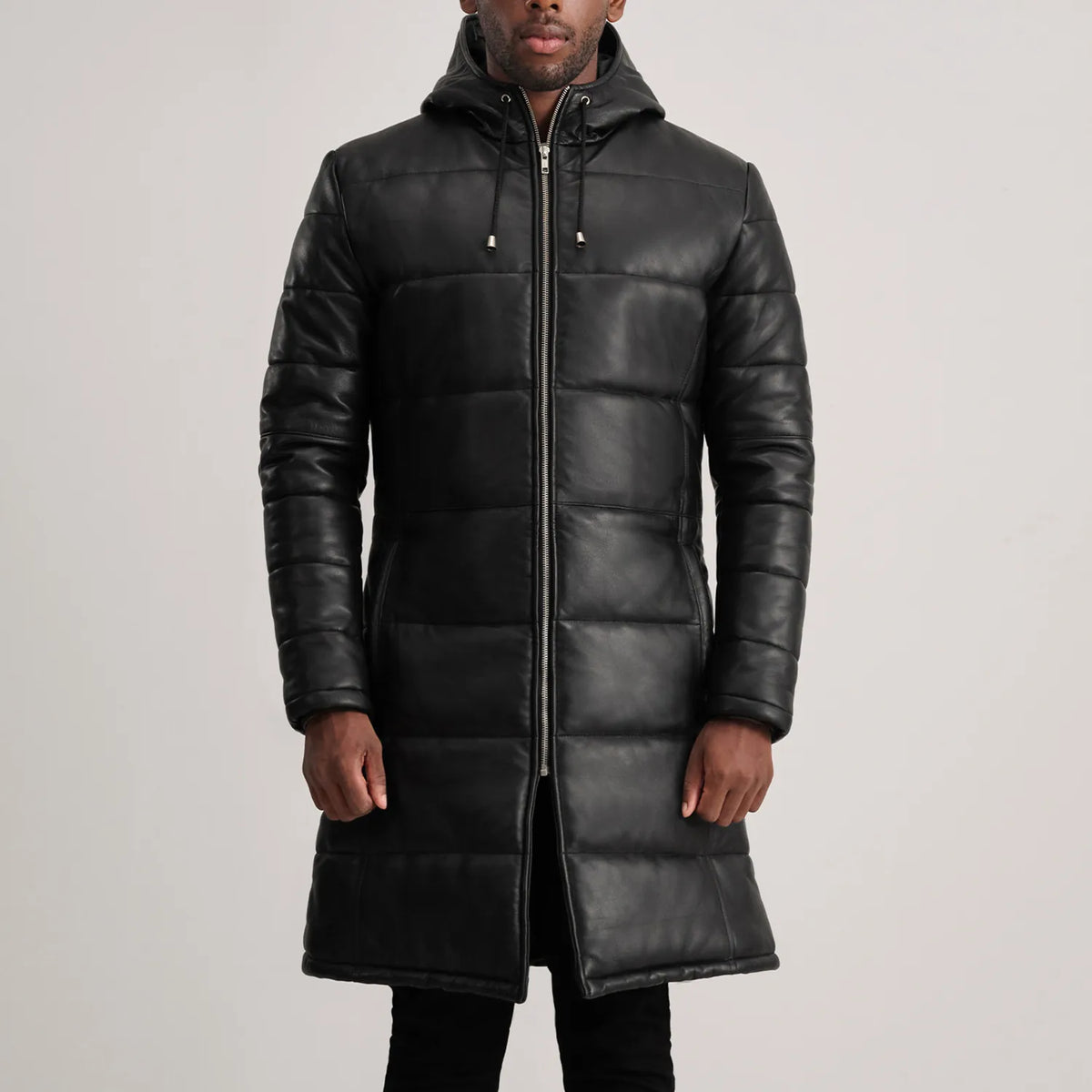 
Yksityiskohtainen lähikuva of Hooded & Zipper Hardware on Floyd Tan Hooded Leather Puffer Coat
